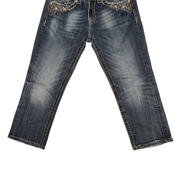 Miss Me Capris Womens Jeans 28 22 JP5810P Embroidered Studded Rhinestones Blue - Picture 4 of 8